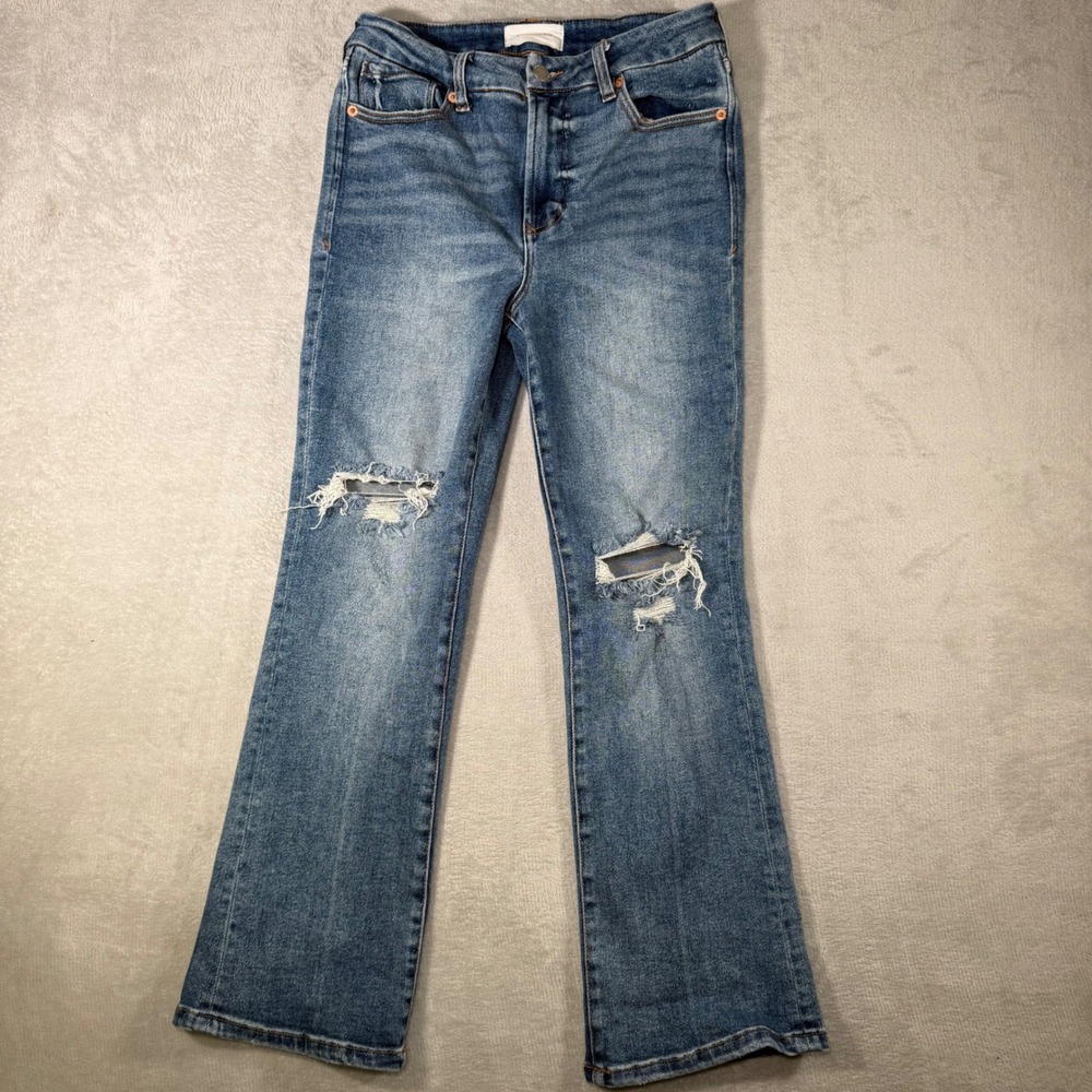 Dear John Distressed High Rise Straight Leg Jeans Blue Medium Wash